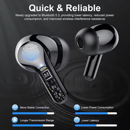 Wireless Earbuds with LED Display Noise Cancelling and Waterproof Design