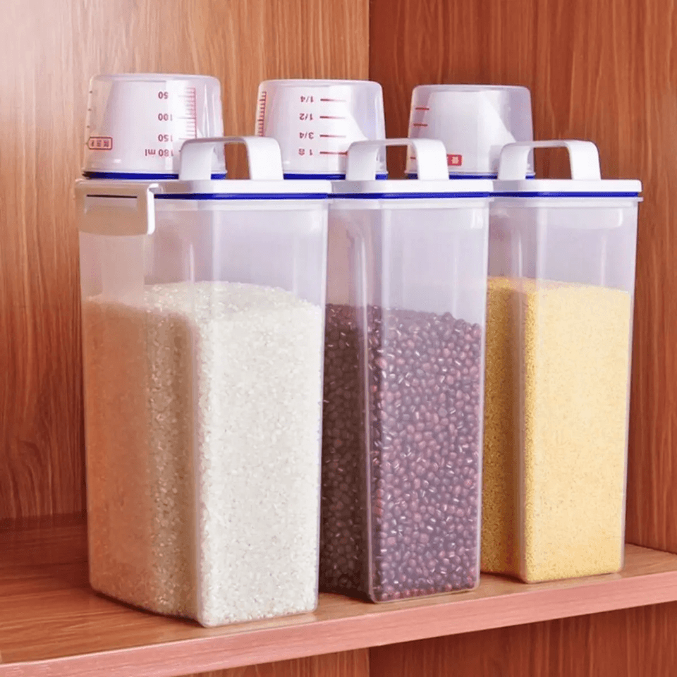 1pc Rice and Grains Food Storage Canister with Measuring Cup Kitchen Moisture Proof and Insect Proof Dust Proof