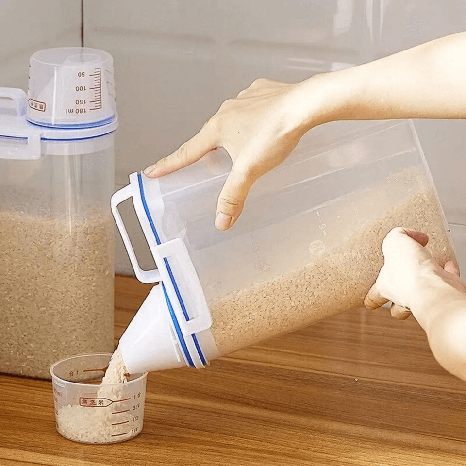 1pc Rice And Grains Food Storage Canister With Measuring Cup Kitchen Moisture Proof And Insect Proo 1