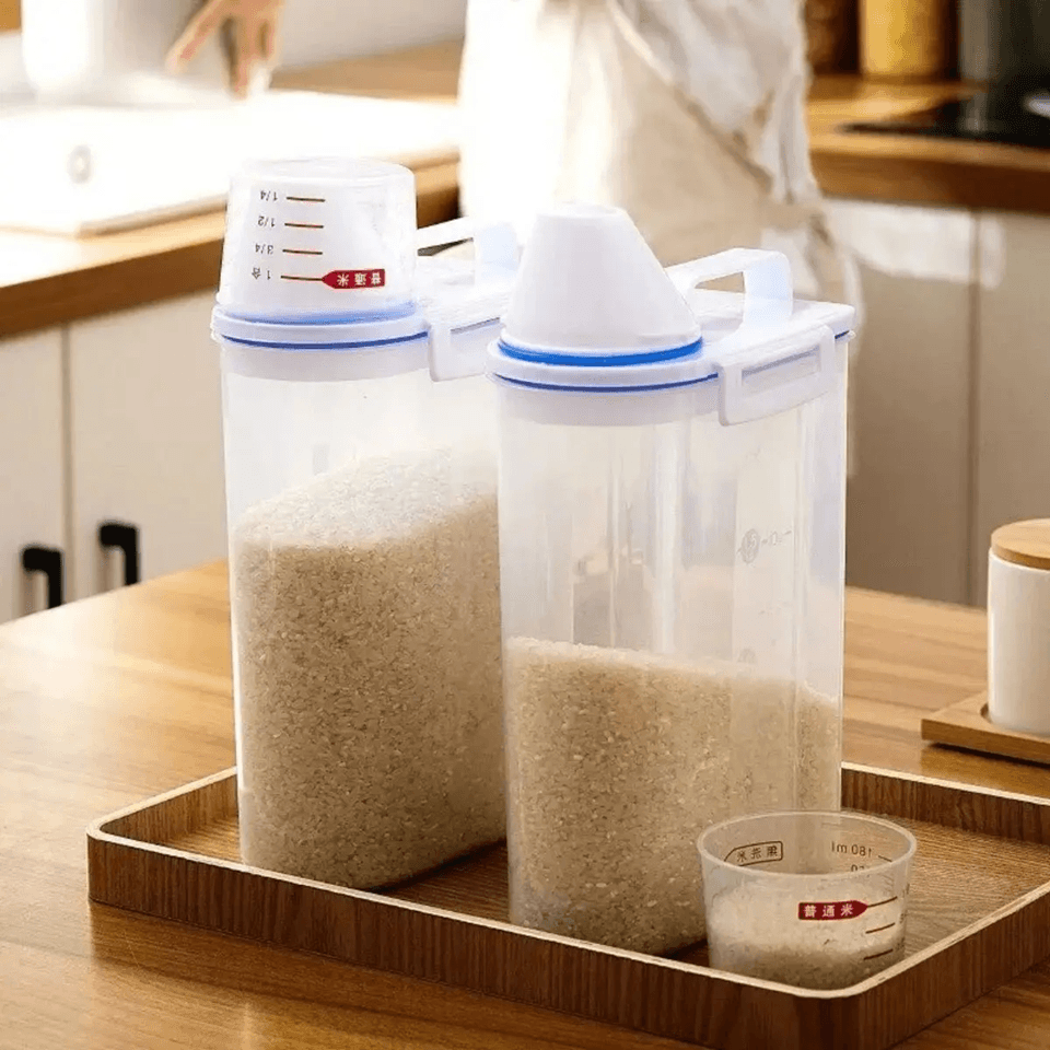 1pc Rice And Grains Food Storage Canister With Measuring Cup Kitchen Moisture Proof And Insect Proo 2