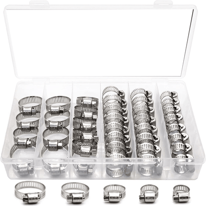 40 Piece Stainless Steel Hose Clamp Set – Adjustable American Style Pipe Clamps for Leak Prevention and DIY Repairs