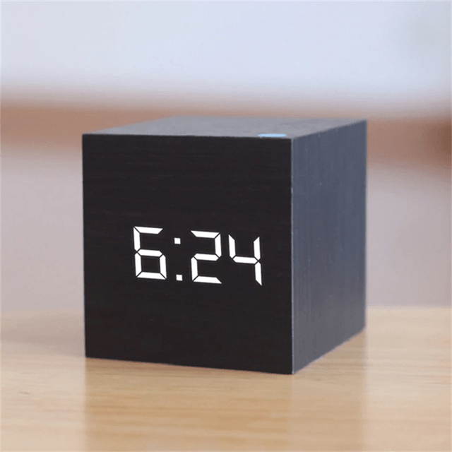 Wooden Square LED VoiceControl Alarm Clock  Retro Glow Table Clock With Snooze 1