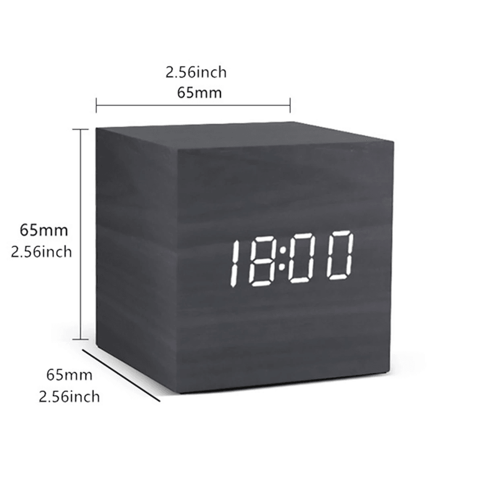 Wooden Square LED VoiceControl Alarm Clock  Retro Glow Table Clock With Snooze 3