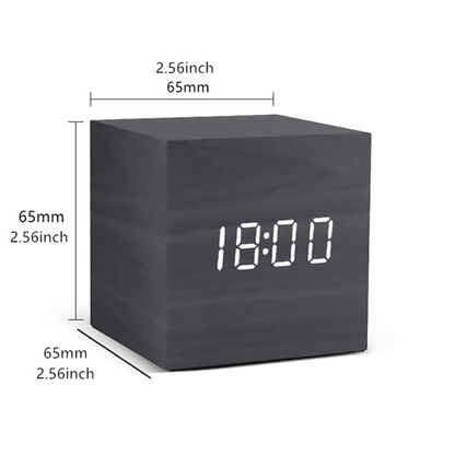 Wooden Square LED VoiceControl Alarm Clock  Retro Glow Table Clock With Snooze 3