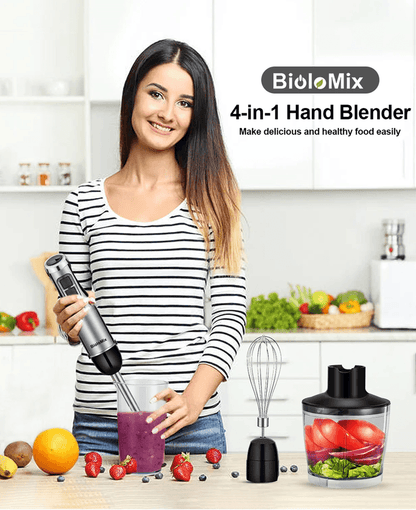 BioloMix 4 in 1 Hand Blender with Chopper and Smoothie Cup