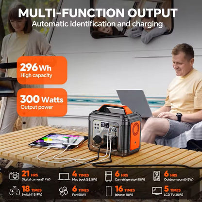 300W Portable Power Station With Solar Panel And LED Light  296Wh Backup Power 5