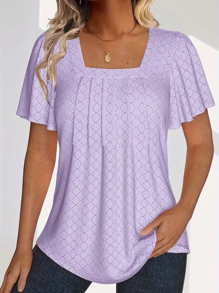 Plus Size Hollow Sleeve Blouse  Elegant Ruffle Top For Office  Spring Wear 11