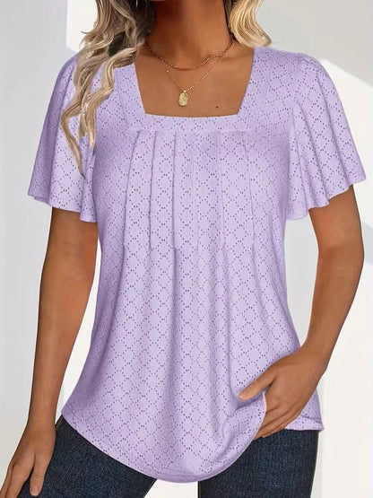 Plus Size Hollow Sleeve Blouse  Elegant Ruffle Top For Office  Spring Wear 11