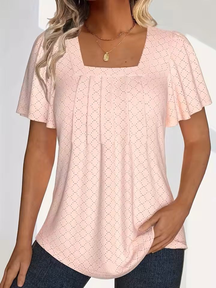 Plus Size Hollow Sleeve Blouse – Elegant Ruffle Top for Office & Spring Wear