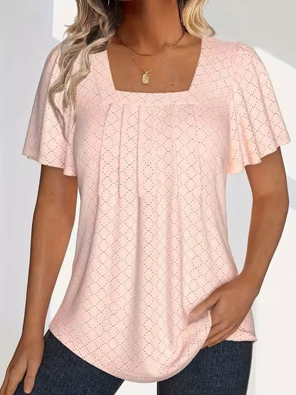 Plus Size Hollow Sleeve Blouse – Elegant Ruffle Top for Office & Spring Wear