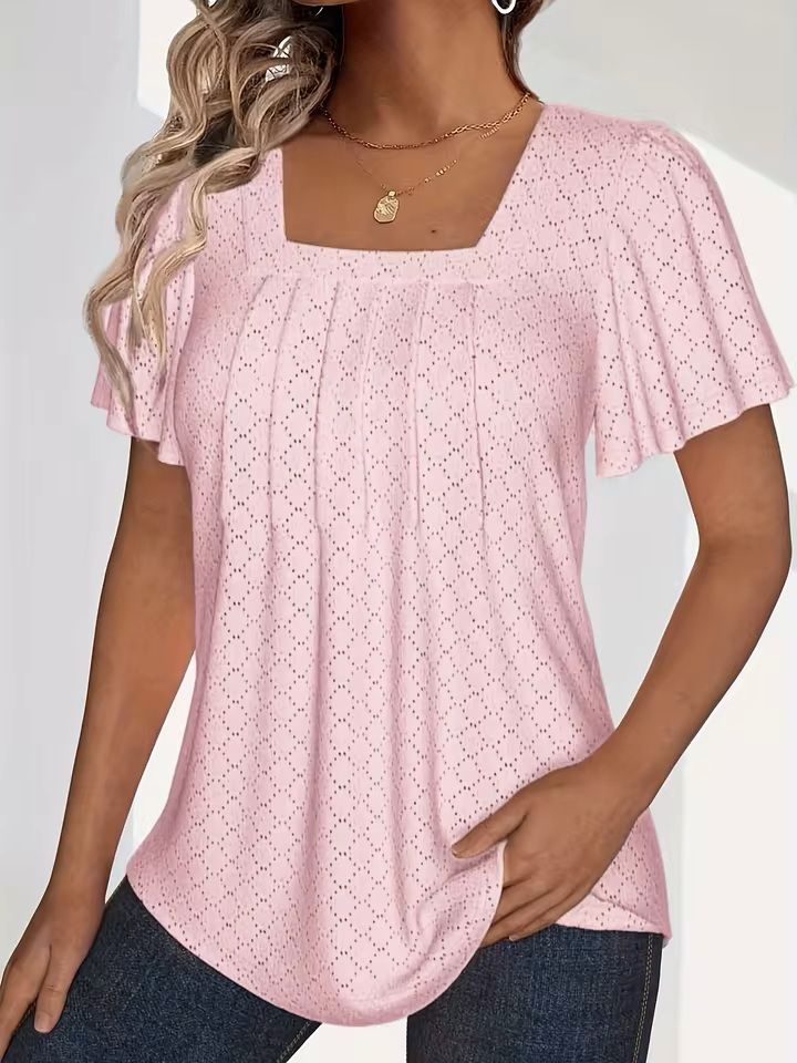 Plus Size Hollow Sleeve Blouse  Elegant Ruffle Top For Office  Spring Wear 6