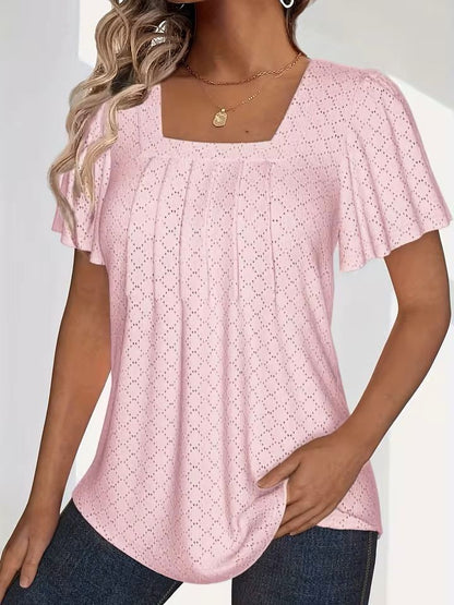 Plus Size Hollow Sleeve Blouse  Elegant Ruffle Top For Office  Spring Wear 6