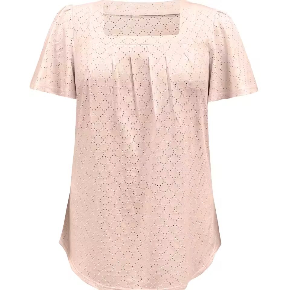 Plus Size Hollow Sleeve Blouse  Elegant Ruffle Top For Office  Spring Wear 7
