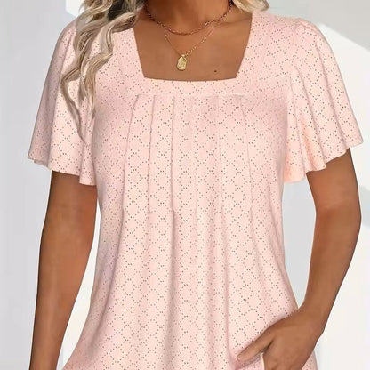 Plus Size Hollow Sleeve Blouse  Elegant Ruffle Top For Office  Spring Wear 4