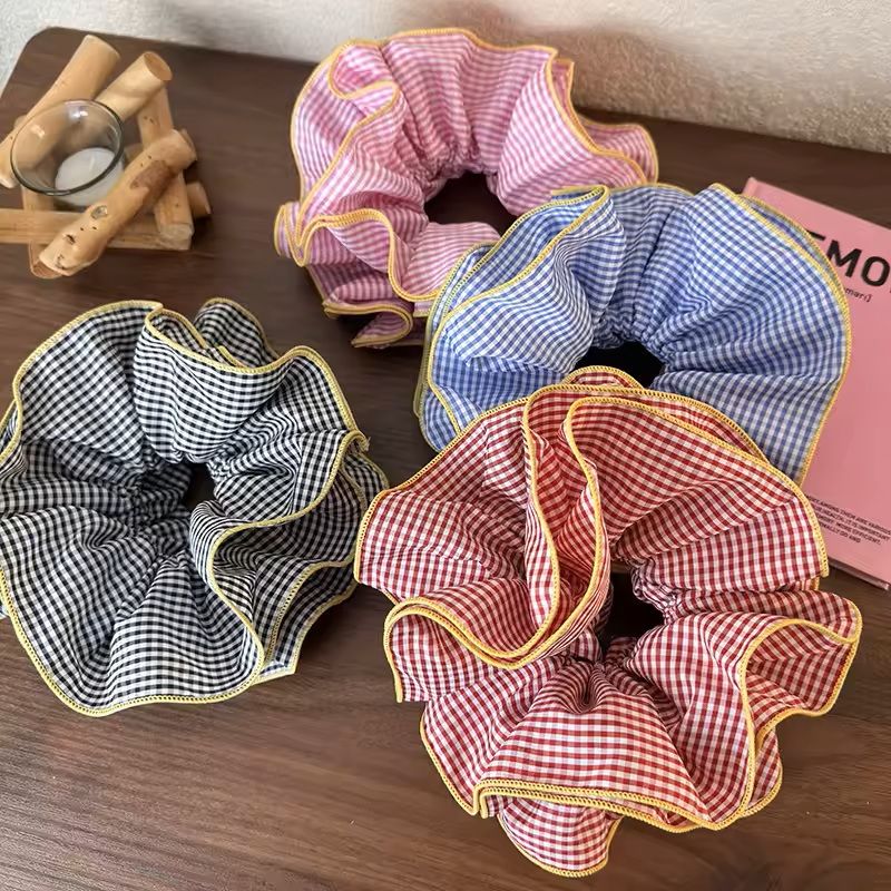Retro Colorful Ruffle Hair Scrunchies  Sweet Headbands  Rubber Bands Set 3