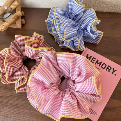 Retro Colorful Ruffle Hair Scrunchies  Sweet Headbands  Rubber Bands Set 6