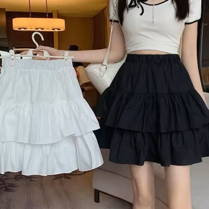 Pleated Ruffle ALine Skirt  White Tiered Summer Mini Skirt For Women 1