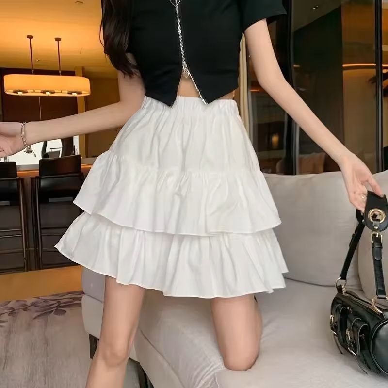 Pleated Ruffle ALine Skirt  White Tiered Summer Mini Skirt For Women 5