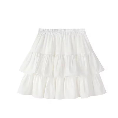 Pleated Ruffle ALine Skirt  White Tiered Summer Mini Skirt For Women 7