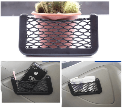 Universal Car Storage Net Pouch, GPS & Phone Holder Organizer Bag, Stretch Mesh Pocket for Headrest or Door