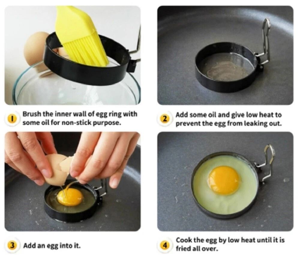 NonStick Pancake  Egg Ring Mold Set 2Piece Breakfast Cooking Tool For Fun Shapes 3