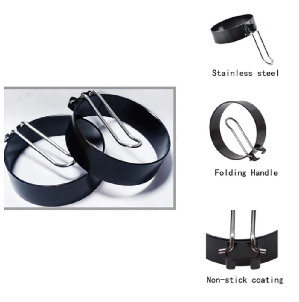 NonStick Pancake  Egg Ring Mold Set 2Piece Breakfast Cooking Tool For Fun Shapes 4