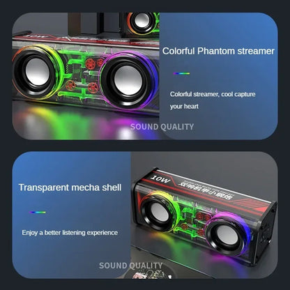 V8 Transparent Mecha Speakers Bluetooth Wireless Double Bass Diaphragm Subwoofer Music TWS RGB Light Loudspeaker