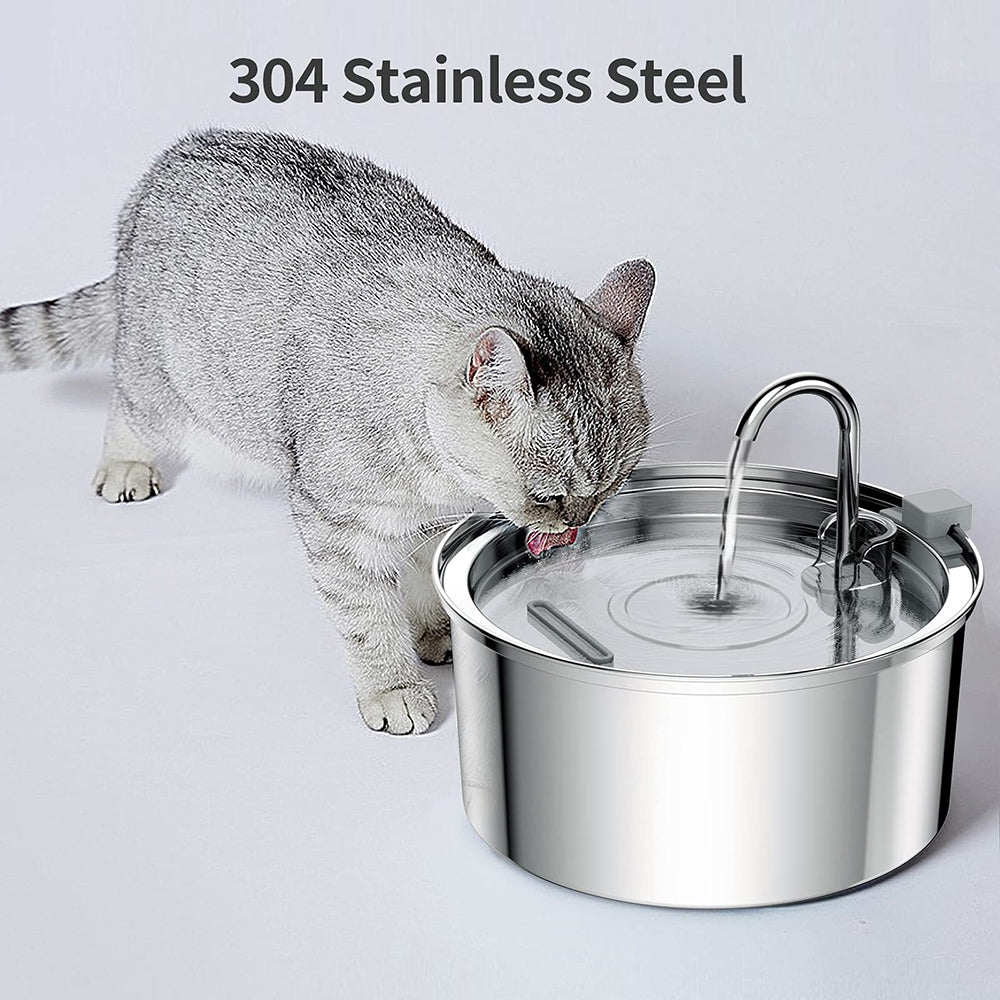 Stainless Steel Pet Water Fountain, Automatic USB Cat & Dog Feeder with Ultra-Quiet Pump & Double Filtration