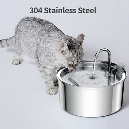 Stainless Steel Pet Water Fountain, Automatic USB Cat & Dog Feeder with Ultra-Quiet Pump & Double Filtration