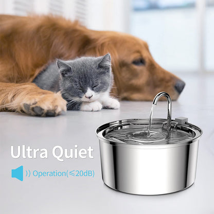 Stainless Steel Pet Water Fountain Automatic USB Cat  Dog Feeder With UltraQuiet Pump  Double Filtr 2
