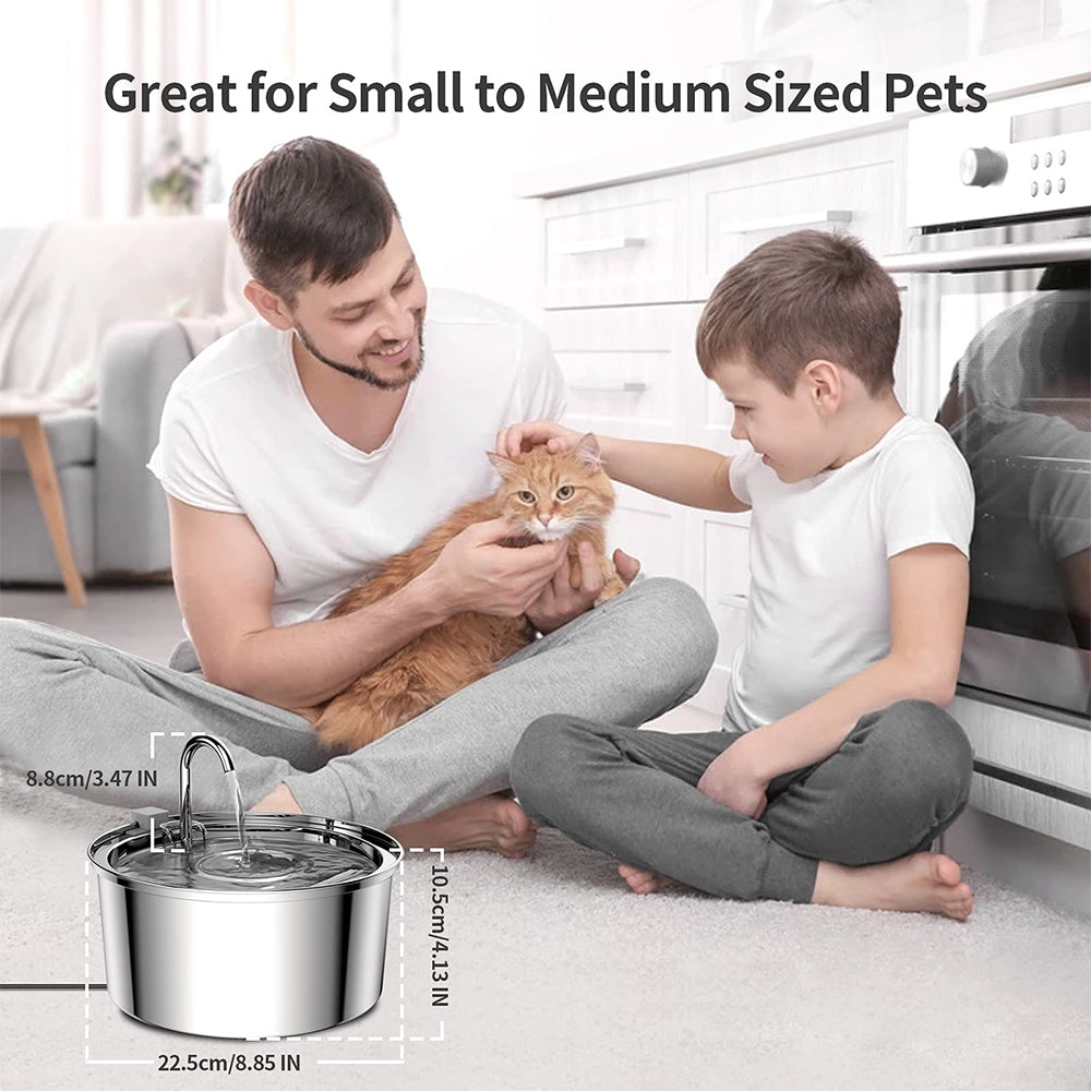 Stainless Steel Pet Water Fountain Automatic USB Cat  Dog Feeder With UltraQuiet Pump  Double Filtr 3