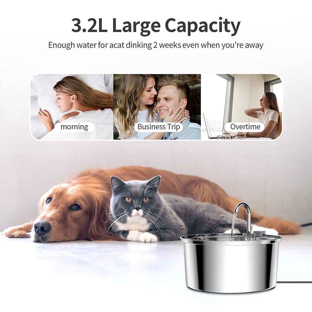 Stainless Steel Pet Water Fountain Automatic USB Cat  Dog Feeder With UltraQuiet Pump  Double Filtr 6
