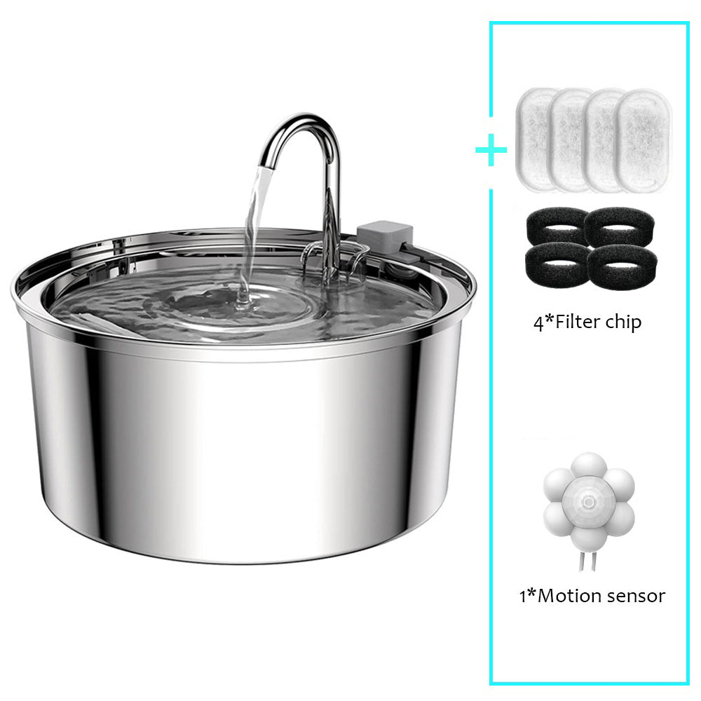 Stainless Steel Pet Water Fountain Automatic USB Cat  Dog Feeder With UltraQuiet Pump  Double Filtr 5