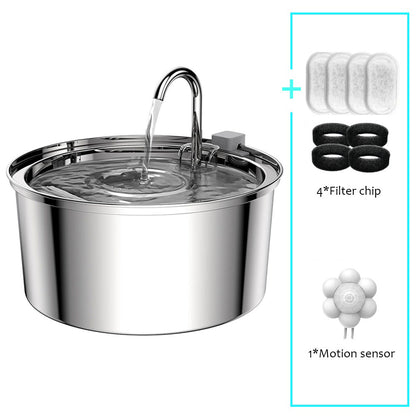 Stainless Steel Pet Water Fountain Automatic USB Cat  Dog Feeder With UltraQuiet Pump  Double Filtr 5