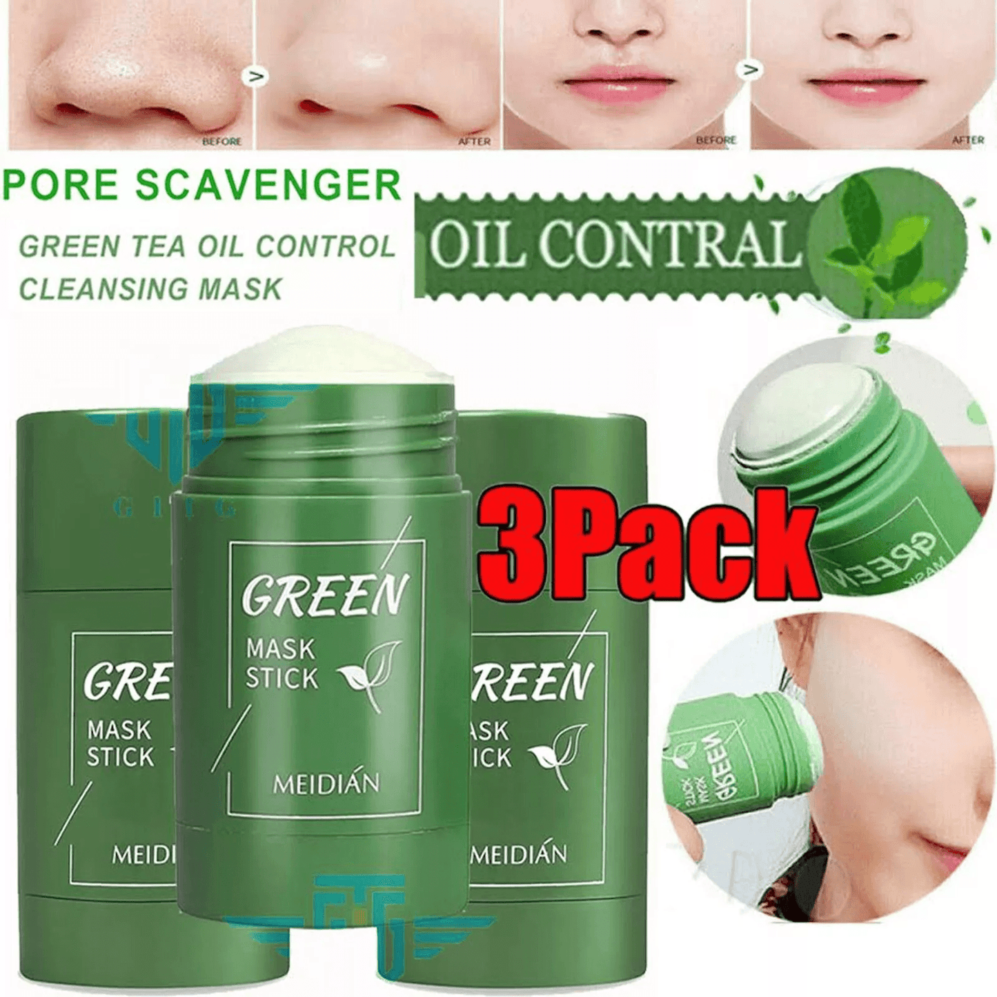 Green Tea Mask Stick For Facial Cleansing Oil Acne Blackhead Control  Deep Clean Pore Purifying Ski 10