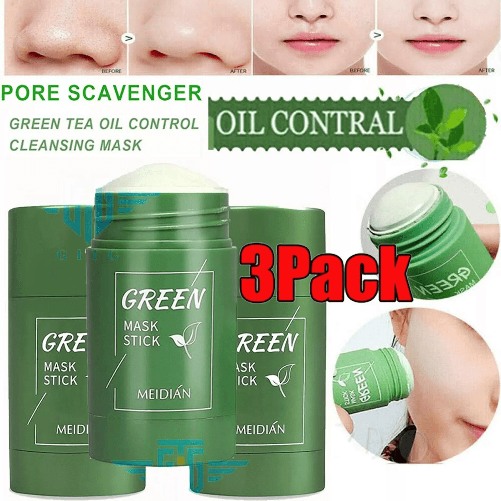 Green Tea Mask Stick For Facial Cleansing Oil Acne Blackhead Control  Deep Clean Pore Purifying Ski 10