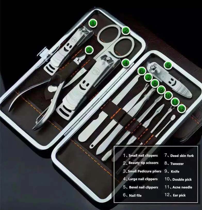 12PCS Professional Pedicure  Manicure Set Nail Clippers Cuticle Cleaner Grooming Kit With Case 2
