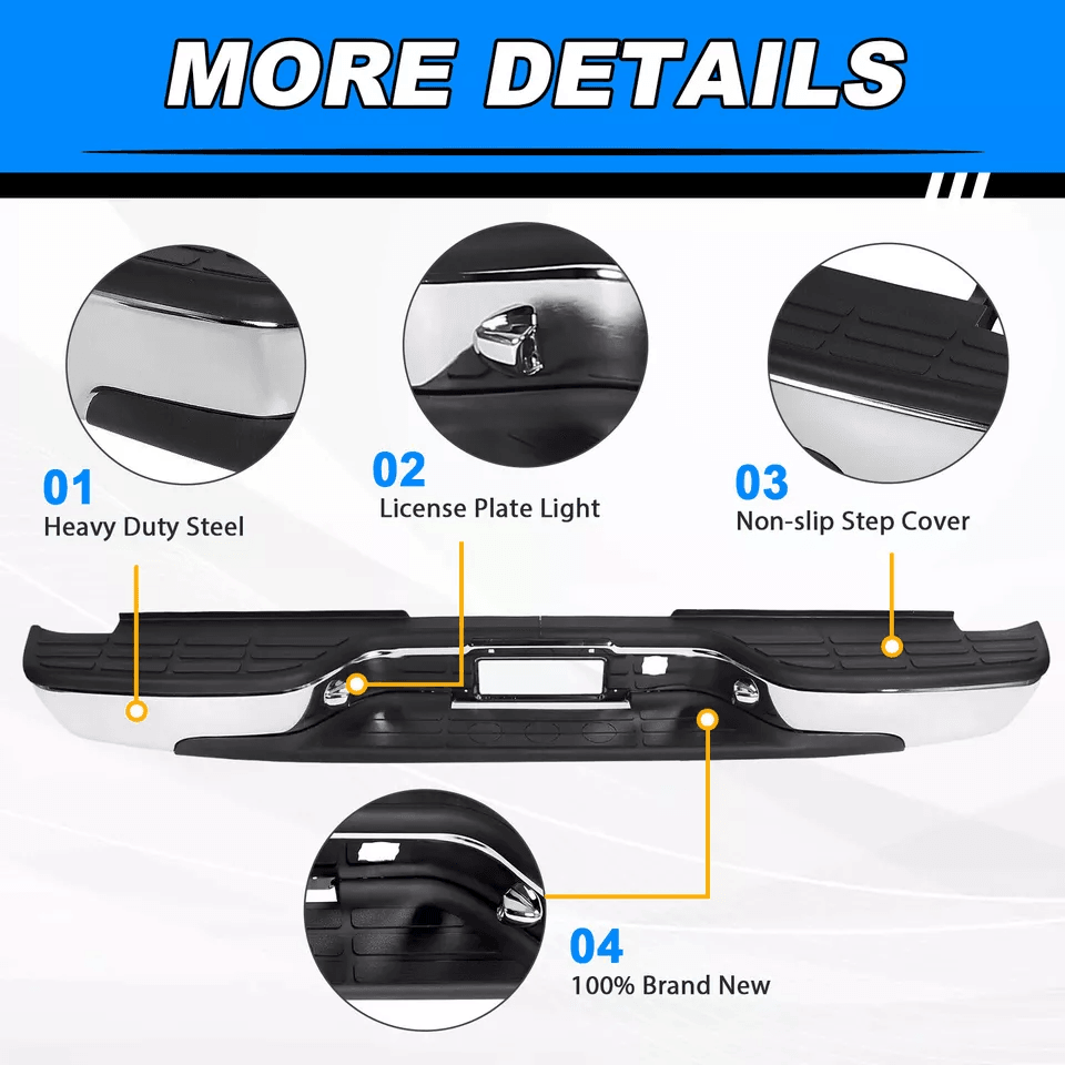 Complete Chrome Rear Bumper For Chevy Silverado  GMC Sierra Bolt On OE Fit No Drilling 3