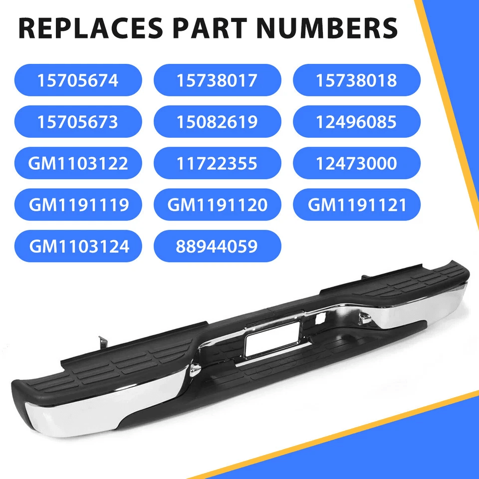 Complete Chrome Rear Bumper For Chevy Silverado  GMC Sierra Bolt On OE Fit No Drilling 2