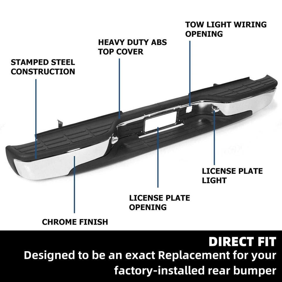 Complete Chrome Rear Bumper For Chevy Silverado  GMC Sierra Bolt On OE Fit No Drilling 1