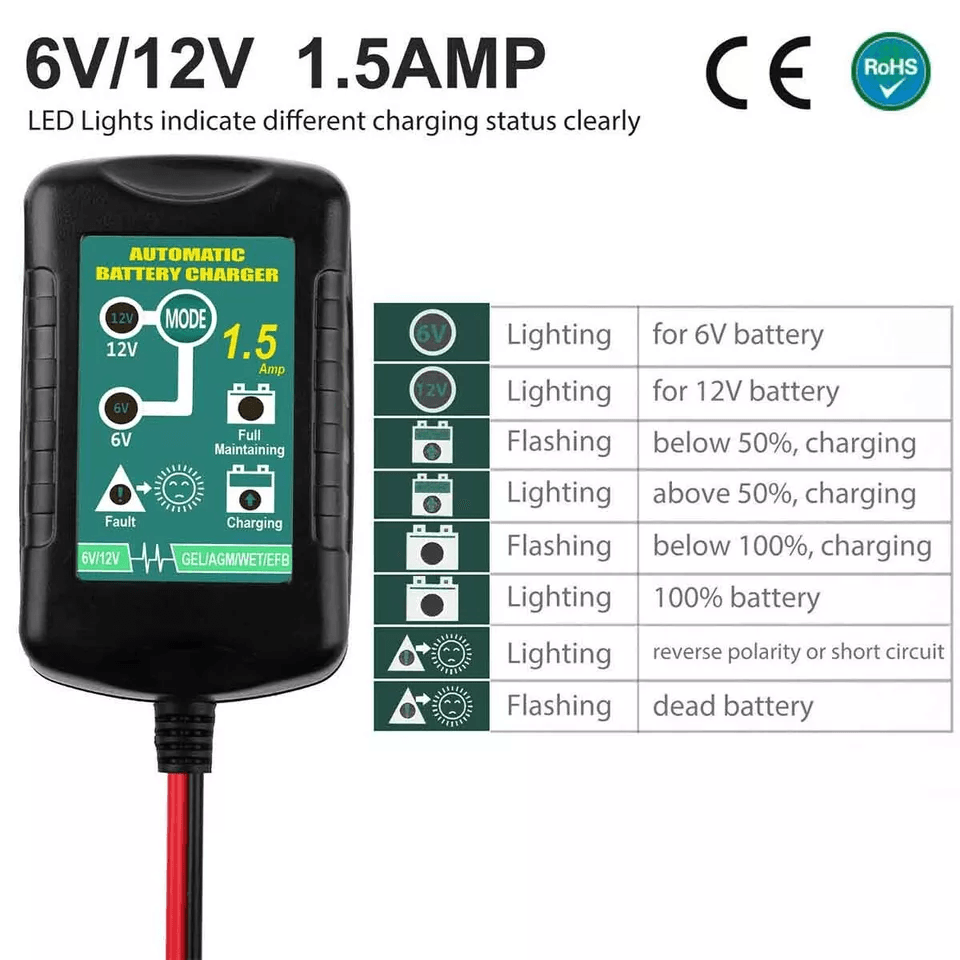 Automatic Battery Charger Maintainer Trickle Float For Motorcycle Car ATV Marine SLA AGM Gel Deep C 9