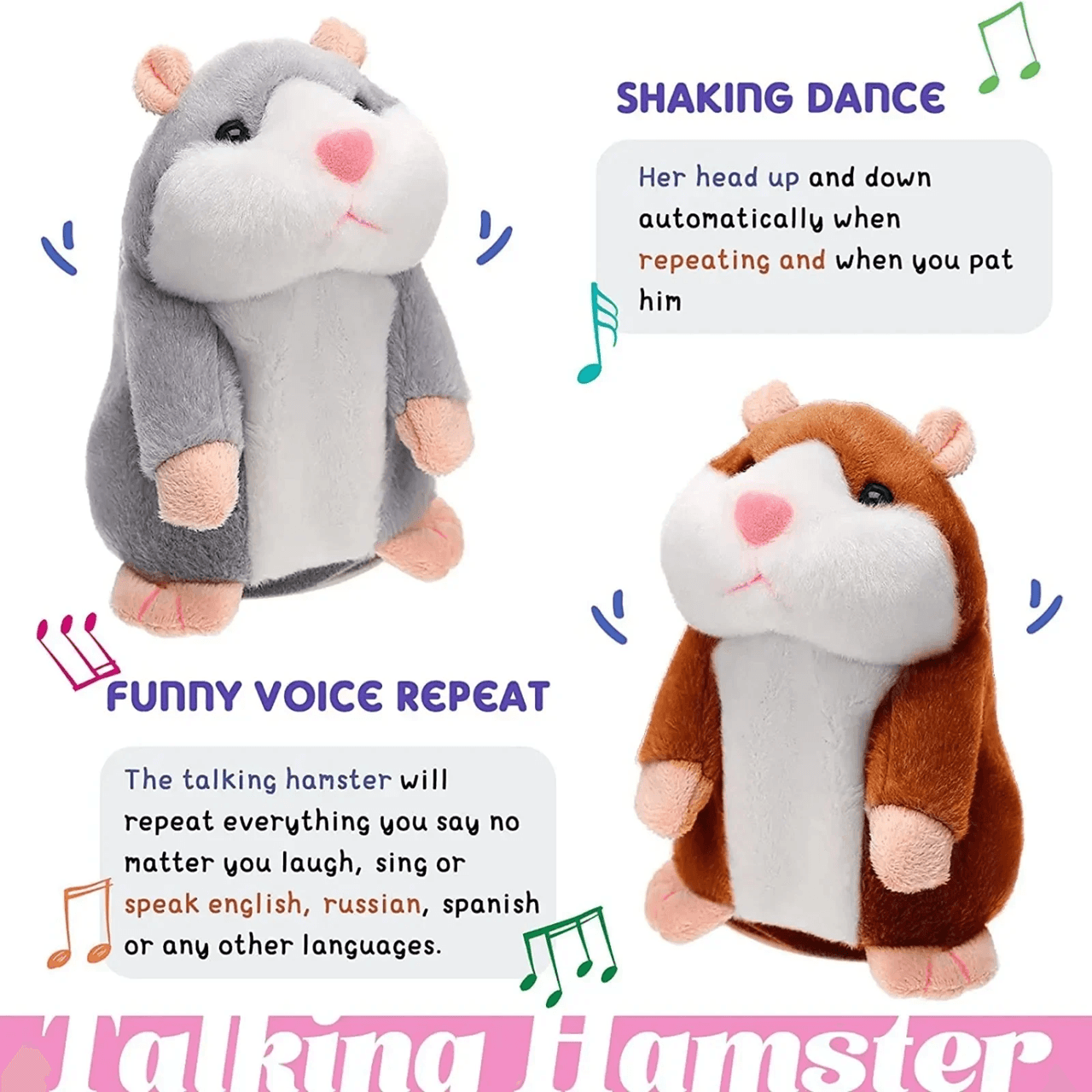 Talking Hamster Plush Toy Repeats What You Say Funny Interactive Doll For Kids And Babies 3