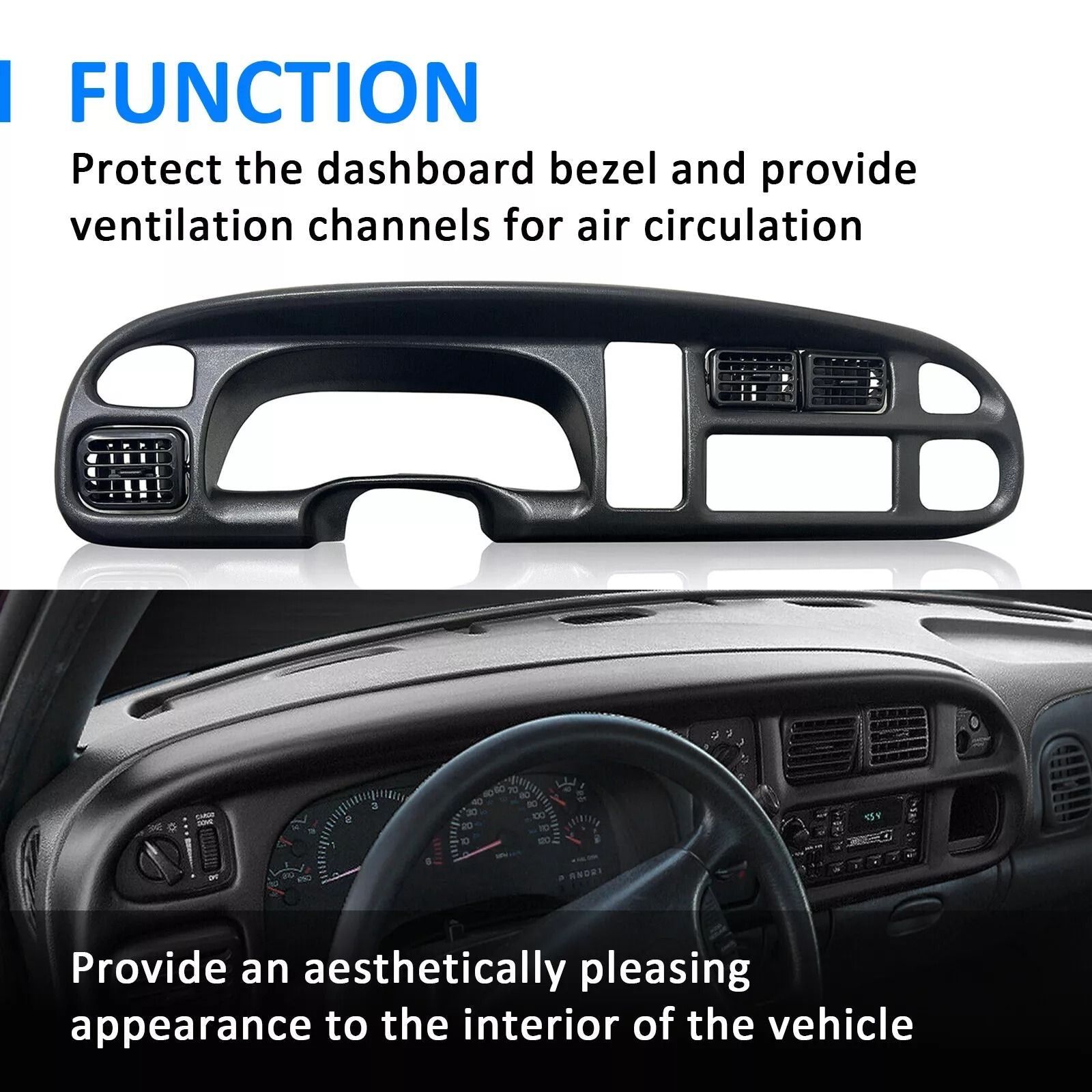 Black Dash Bezel With Vents For 982002 Dodge Ram 1500 2500 3500 Pickup  OEM Style Replacement 3