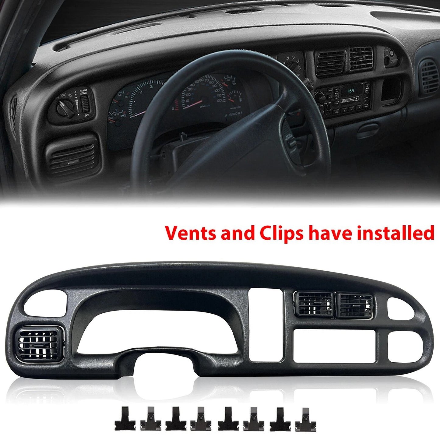 Black Dash Bezel With Vents For 982002 Dodge Ram 1500 2500 3500 Pickup  OEM Style Replacement 2