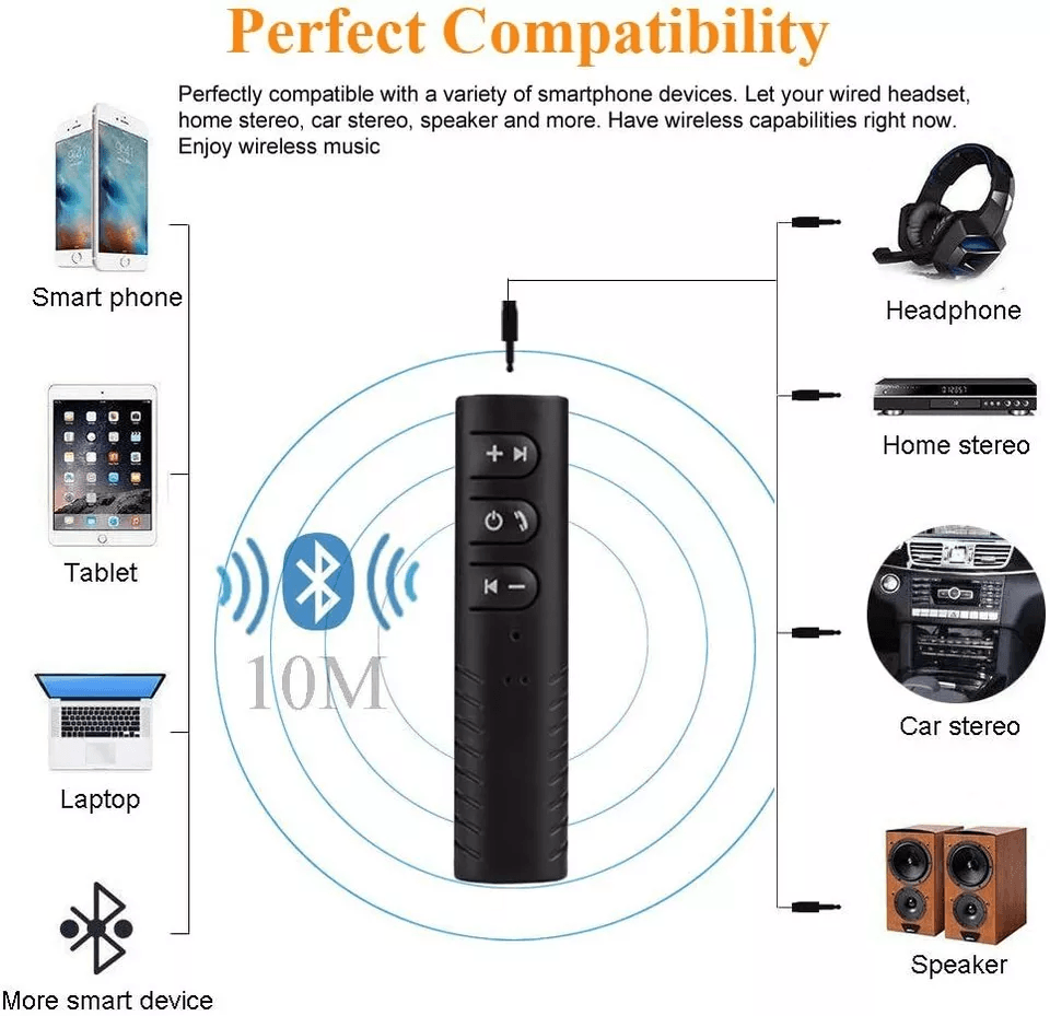 Wireless Bluetooth Receiver AUX Audio Stereo Music  Hands Free Car Adapter Built In Mic Dual Pairii 2