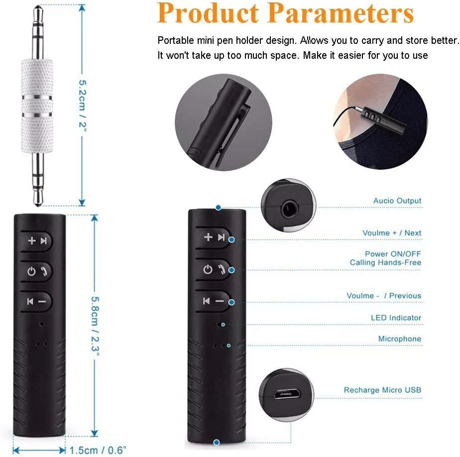 Wireless Bluetooth Receiver AUX Audio Stereo Music  Hands Free Car Adapter Built In Mic Dual Pairii 1
