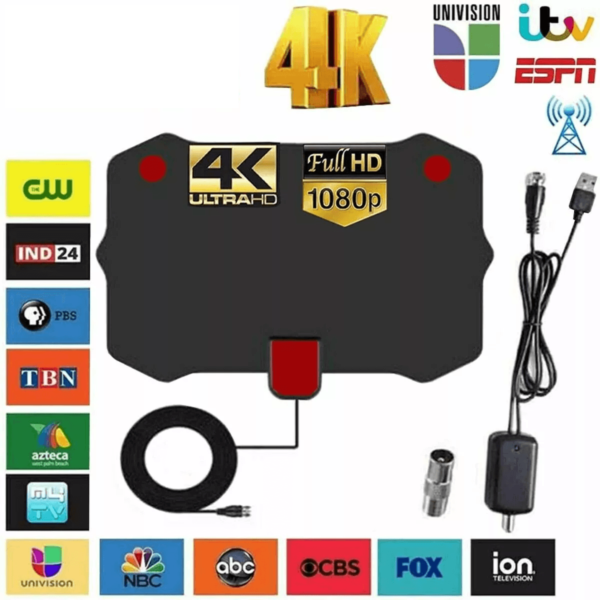 Digital TV Antenna Indoor HDTV Amplified Signal Booster 4K, Long Range Indoor TV Aerial for Smart TVs, Free Channels