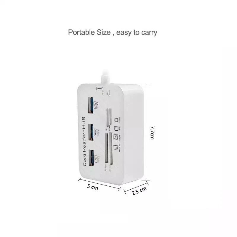 3in1 Aluminum USB 30 Hub  Memory Card Reader Supports MS SD M2 TF Cards 4