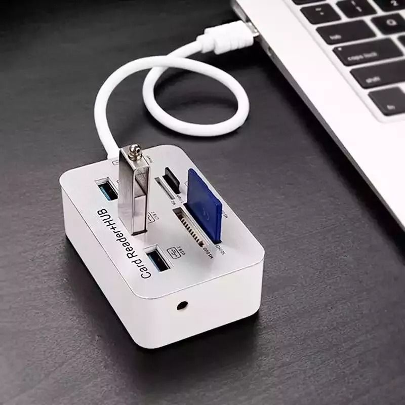 3-in-1 Aluminum USB 3.0 Hub & Memory Card Reader, Supports MS, SD, M2, TF Cards