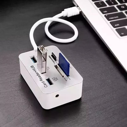 3-in-1 Aluminum USB 3.0 Hub & Memory Card Reader, Supports MS, SD, M2, TF Cards